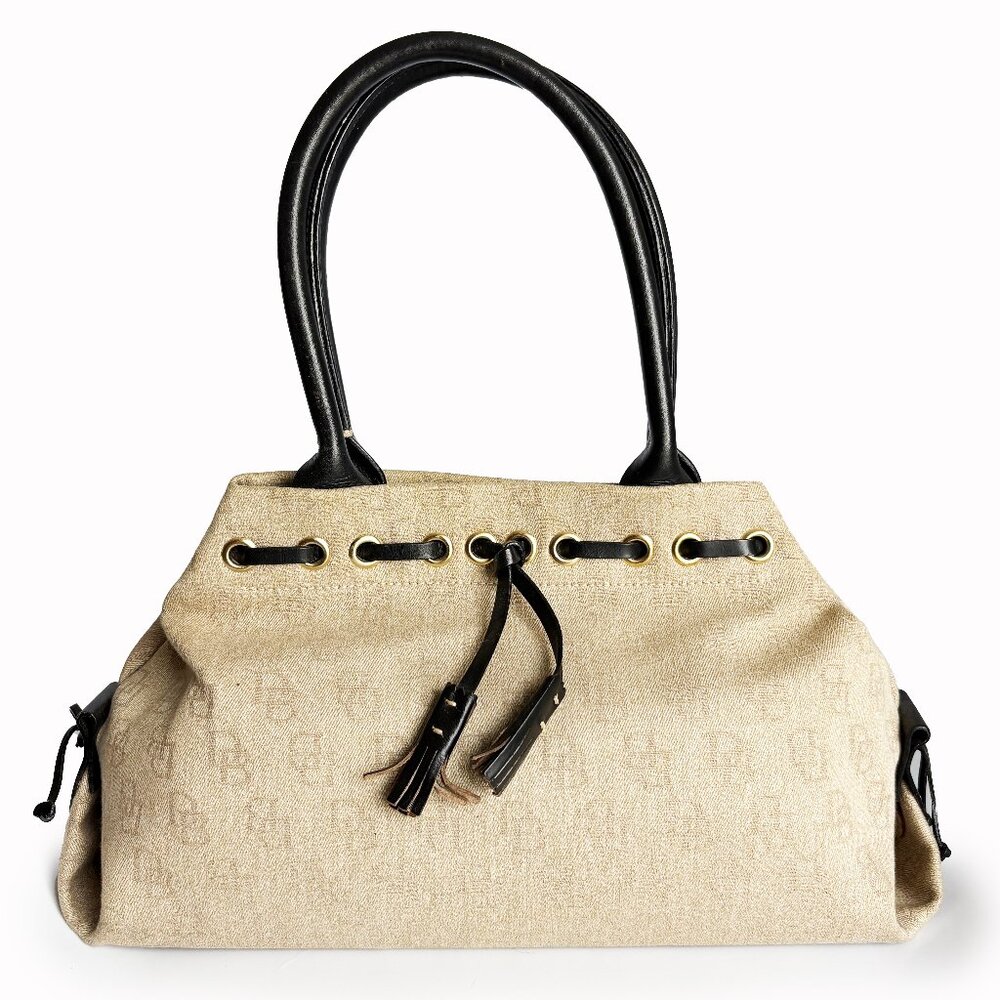 Dooney & Bourke Tote Bag Satchel Canvas DB Logo Tassels Vintage